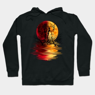 yellow red moon dead trees lovers Hoodie